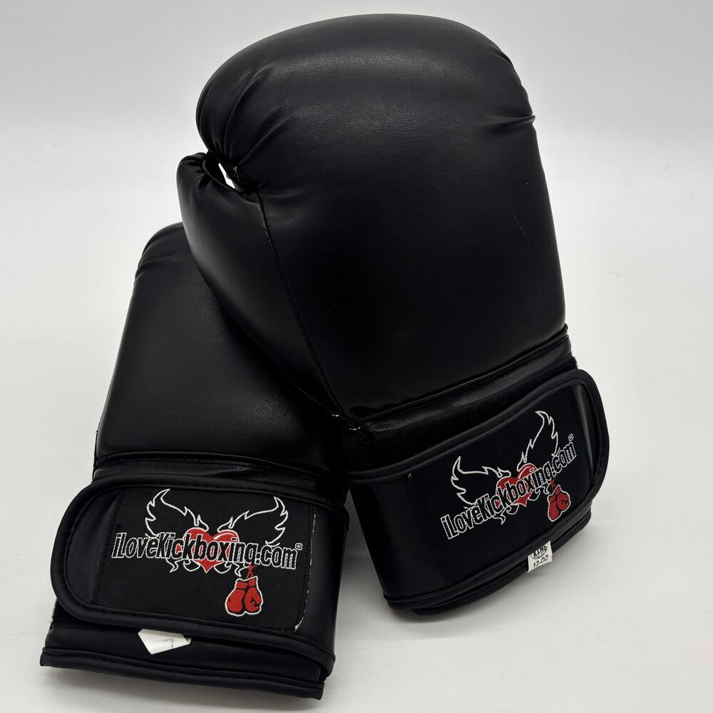 King I❤️Kickboxing Boxing Gloves Black 12oz Hook Loop MMA Training Martial Arts